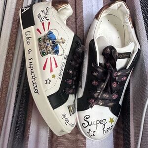 Dolce & Gabbana White Sneakers with Gold and Red Accents